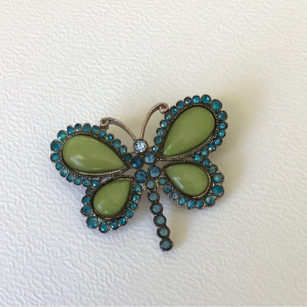 Vintage Green and Blue Butterfly Brooch